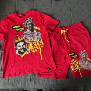 Red Graphic T-Shirt and Shorts Set